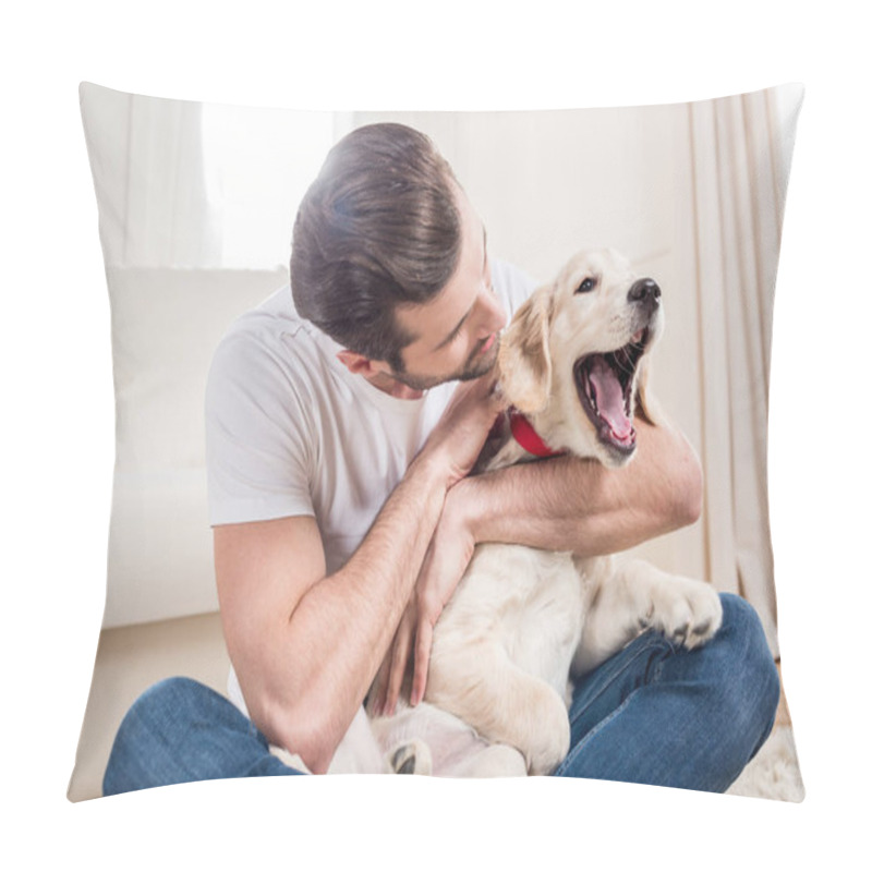 Personality  Man Playing With Puppy Pillow Covers