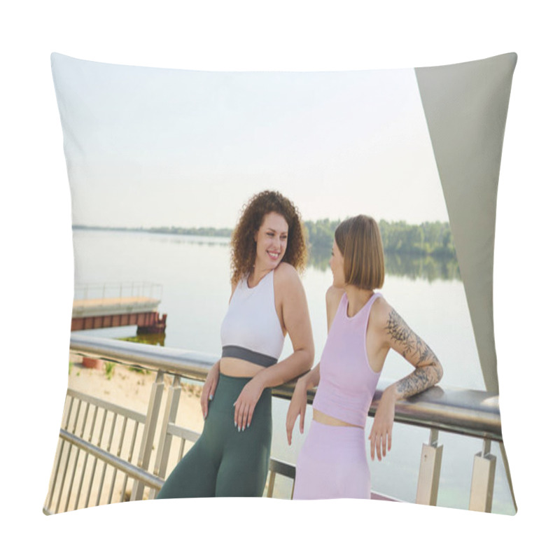 Personality  Loving Couple Relaxes Together On A Sunny Day Near A Calm River. Pillow Covers