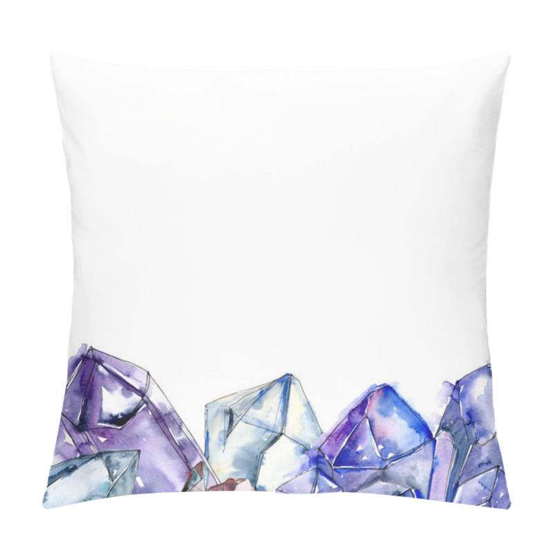 Personality  Blue Diamond Rock Jewelry Mineral. Frame Border Ornament Square. Geometric Quartz Polygon Crystal Stone Mosaic Shape Amethyst Gem. Pillow Covers