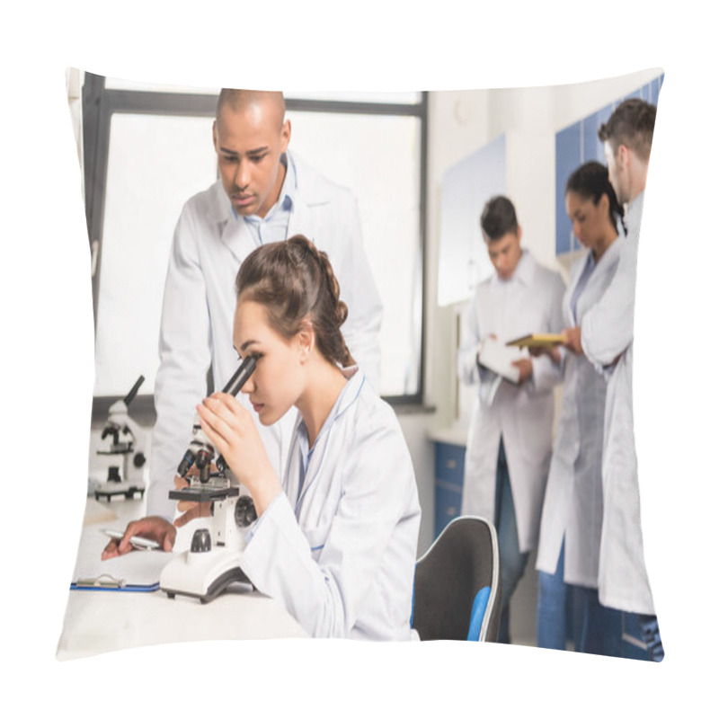 Personality  Female Scientist At Laboratory Pillow Covers