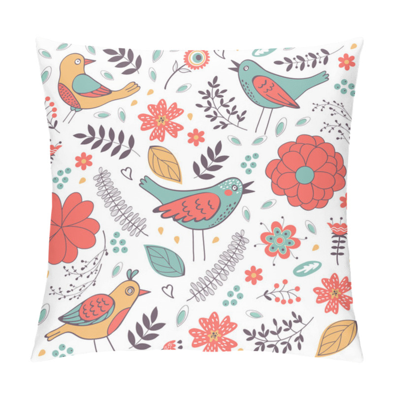 Personality  Elegant Composition With Flowers And Birds Pillow Covers