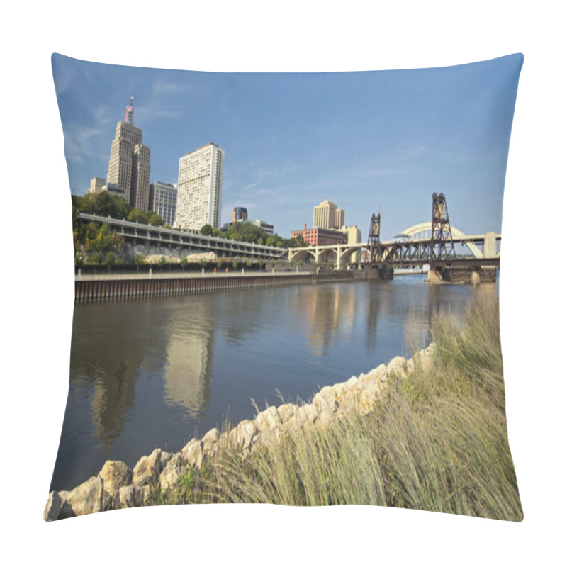 Personality  Railroad Track And Robert Street Bridge From Raspberry Island. Downtown Saint Paul, Minnesota Pillow Covers