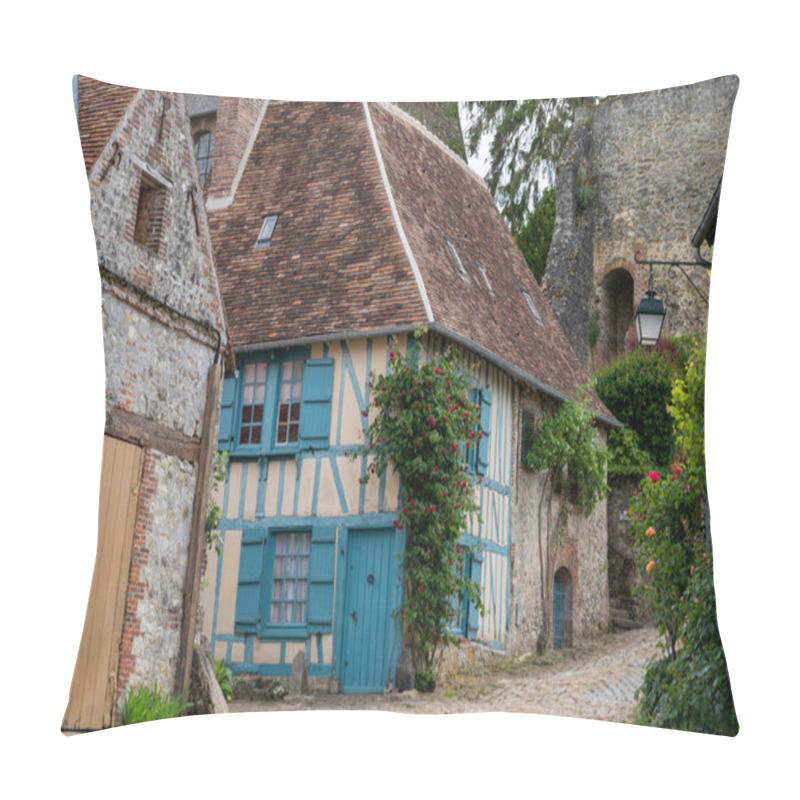 Personality  Tourist Destination, One Of Most Beautiful French Villages, Gerberoy - Small Historical Village With Half-timbered Houses And Colorful Roses Flowers, France Pillow Covers