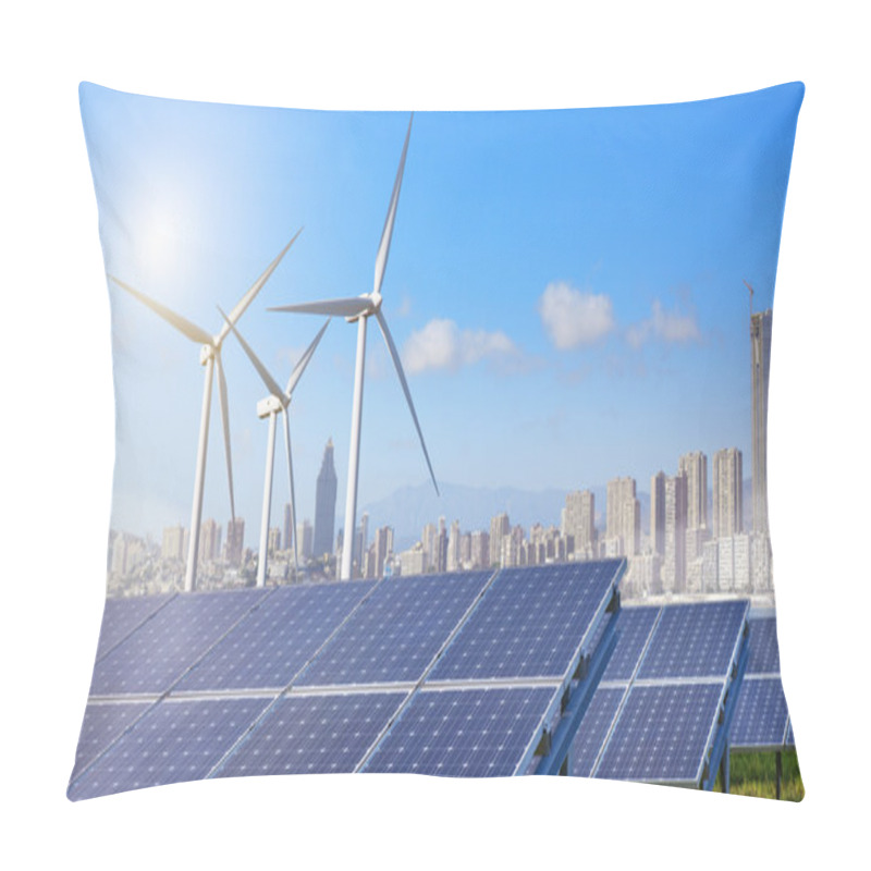 Personality  Solar Panels And Wind Turbines With City Pillow Covers