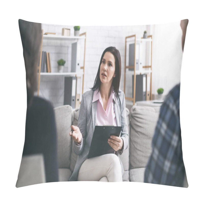 Personality  Therapist Talking With Married Patients At Private Consultation Pillow Covers