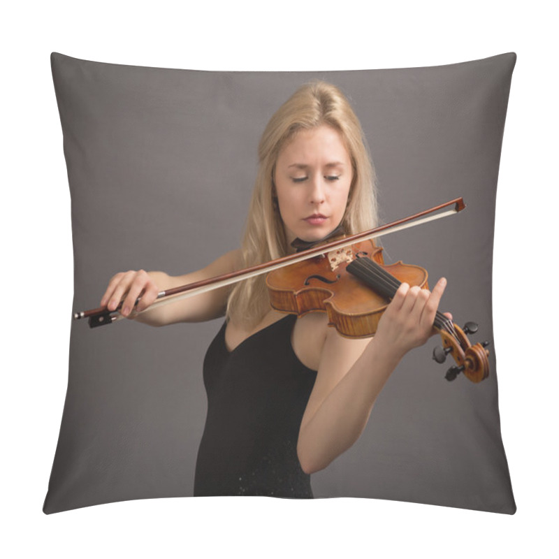 Personality  Blond Female Violinist In Black Dress Pillow Covers