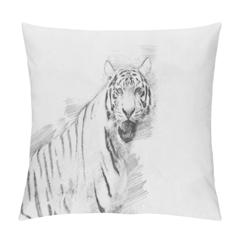 Personality  Tiger. Sketch With Pencil Pillow Covers