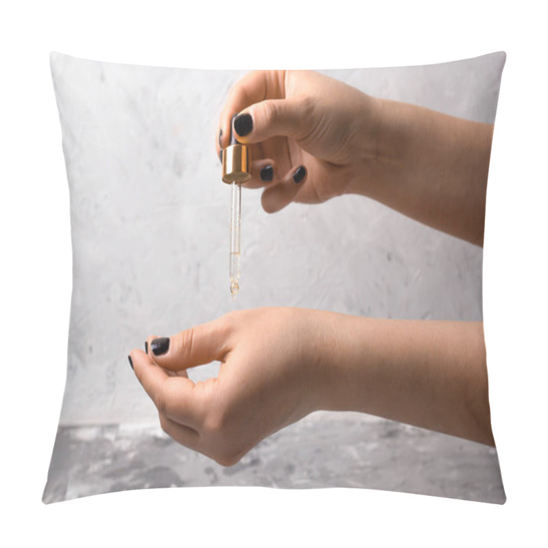 Personality  Woman's Hand With Pipette And Oil Cosmetic Product Pillow Covers