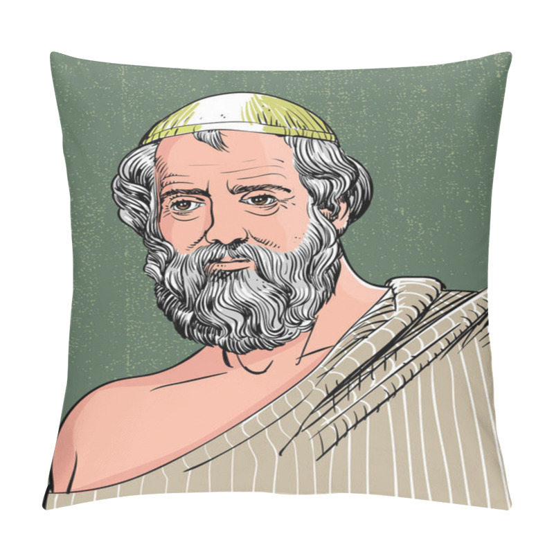 Personality  Plato Portrait In Line Art Illustration, Vector Pillow Covers