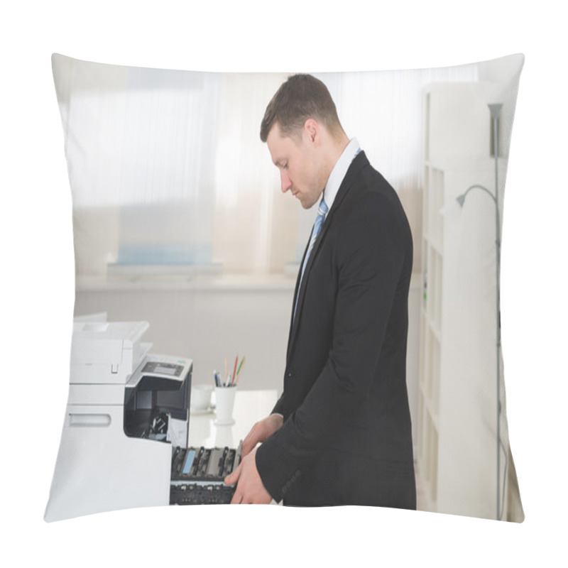 Personality  Businessman Adjusting Cartridge In Photocopy Machine Pillow Covers