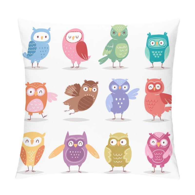 Personality  Owls Vector Cartoon Cute Bird Set Cartoon Owlet Character Kids Animal Baby Art For Children Owlish Collection Isolated On White Background Pillow Covers