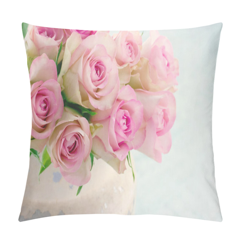 Personality  Pink Roses In A Shabby Chic Metal Bucket Pillow Covers