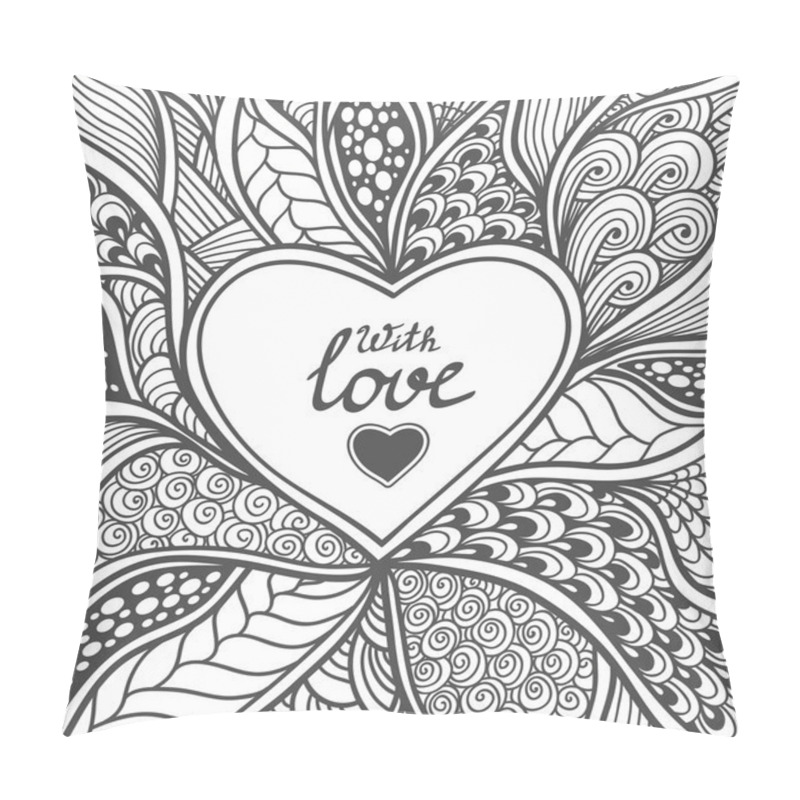 Personality  Handmade Abstract Herat Frame In Zen-doodle Style Black On White Pillow Covers