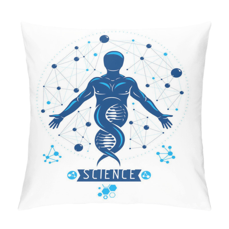 Personality  Vector Graphic Illustration Of Strong Male Depicted As DNA Symbol Continuation And Created With Wireframe Connections Pillow Covers