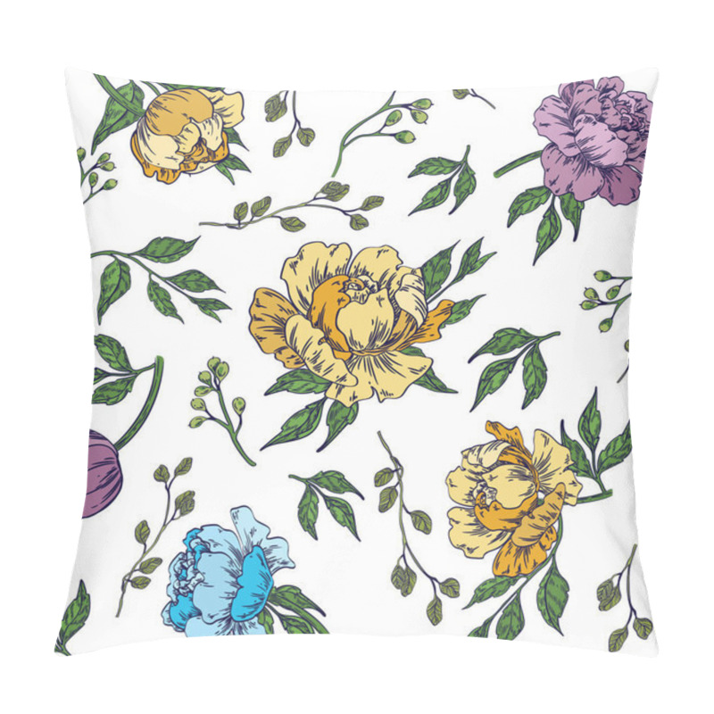 Personality  Roses And Peony With Leaves. Seamless Background Pattern. Pillow Covers