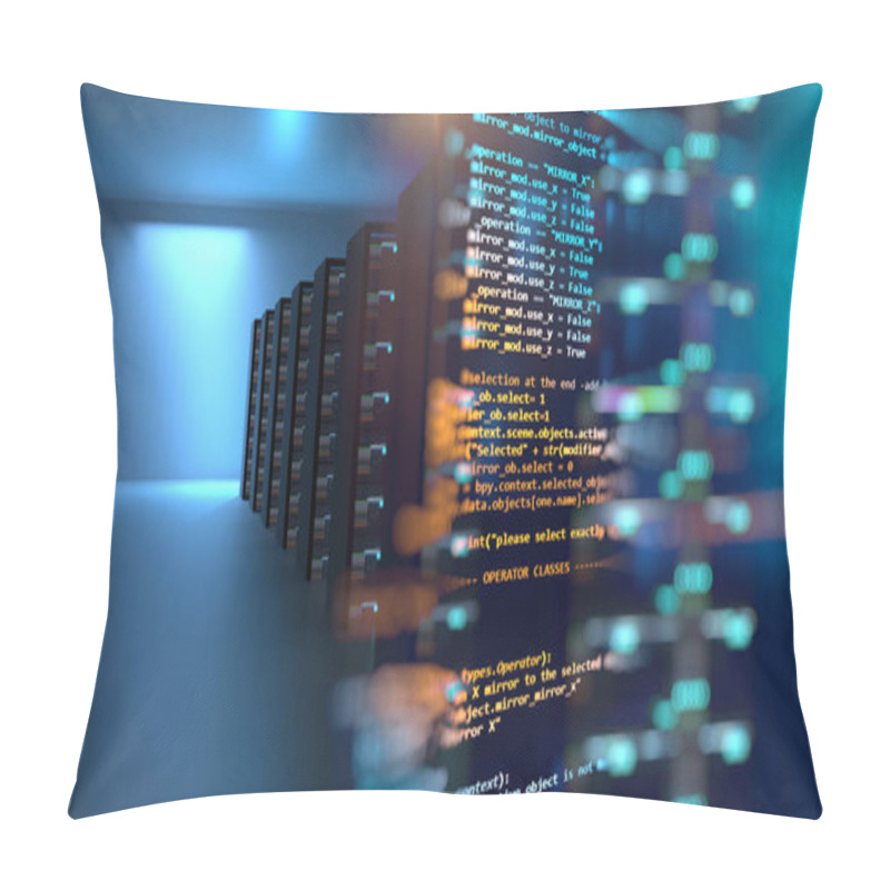 Personality  Server Room 3d Illustration With Node Base Programming Data  Des Pillow Covers