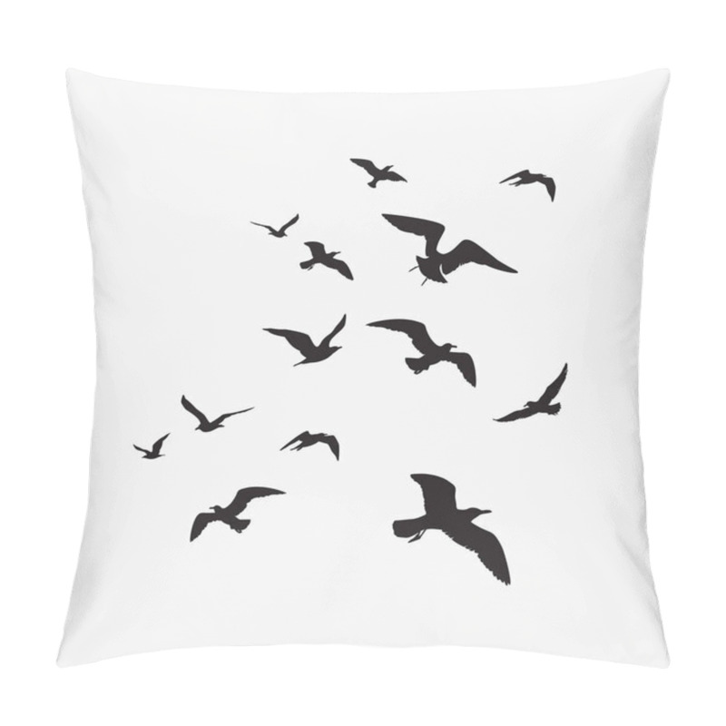 Personality  Poster With Black Flying Birds On White Background Pillow Covers