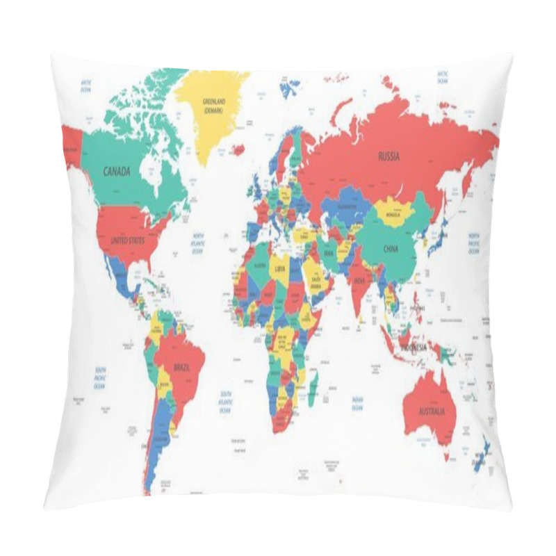 Personality  Detailed World Map With Borders, Countries And Cities Pillow Covers