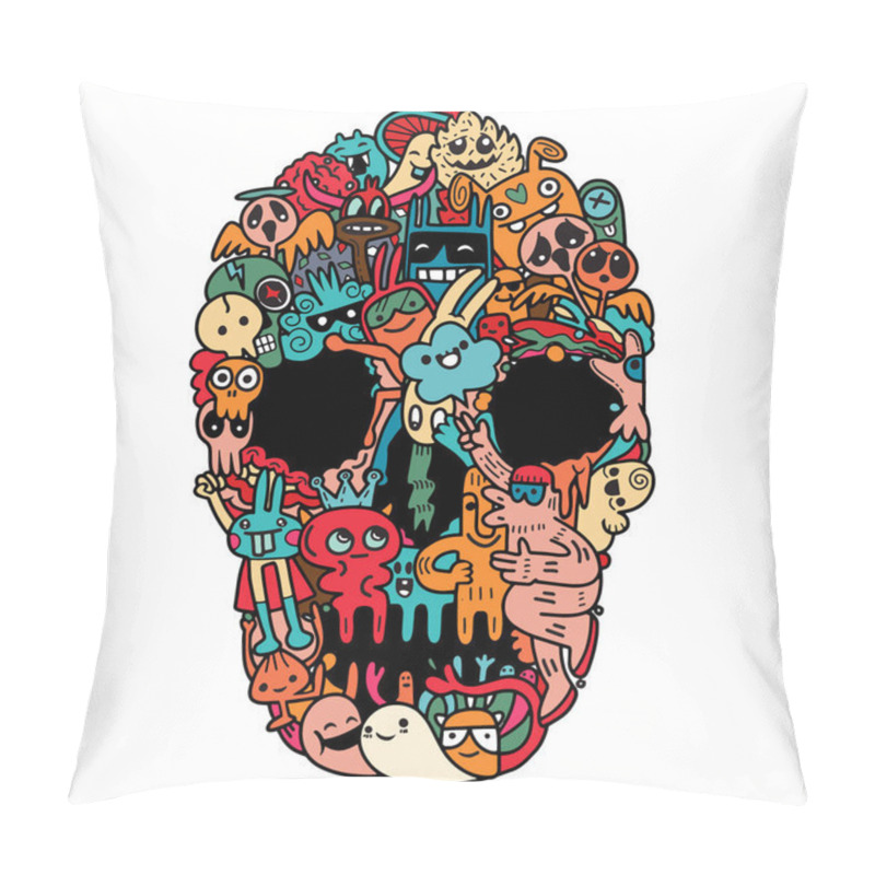 Personality  Hand Drawn Skull Made Of Cute Monster Pillow Covers