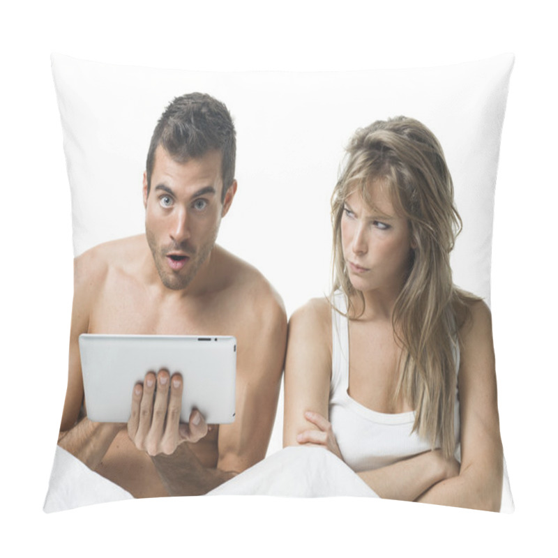 Personality  Uncommunicative Couple On Bed In White Pillow Covers