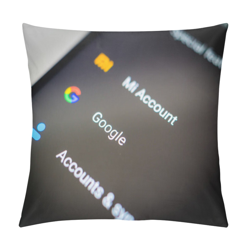 Personality  October 16, 2020, Brazil. In This Photo Illustration The Google Account And Mi Account Seen Displayed On A Smartphone Pillow Covers