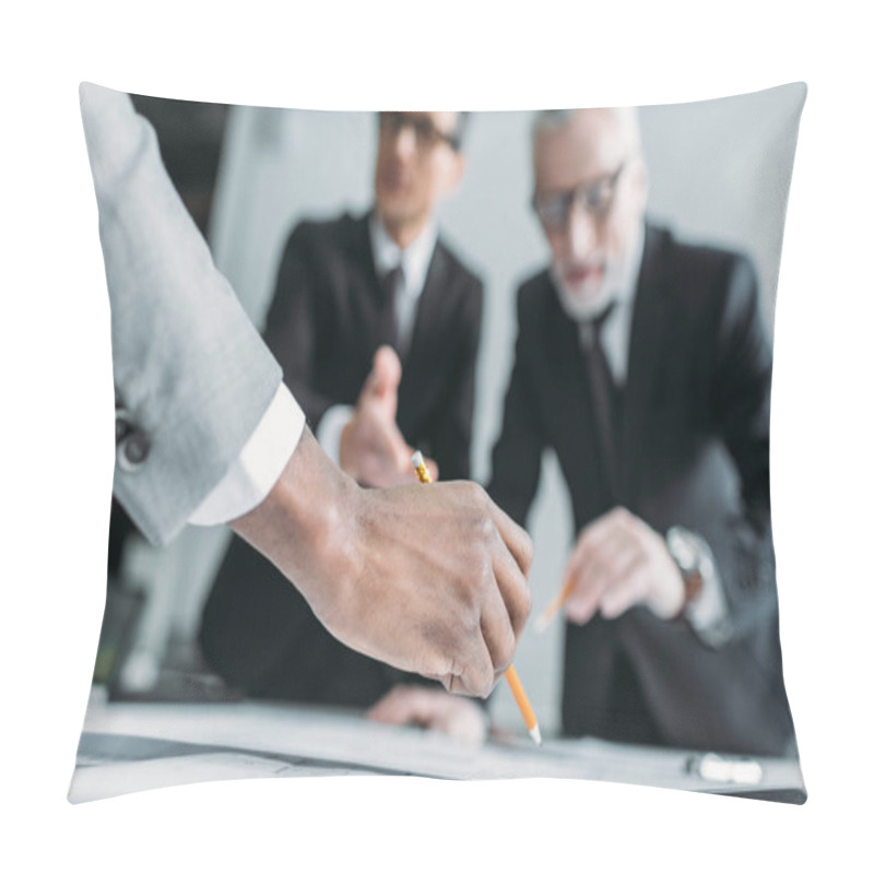 Personality  Partial View Of Multicultural Businessmen At Meeting In Office Pillow Covers