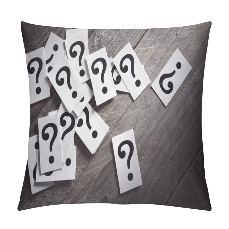 Personality  Question Marks Heap On Table Concept For Confusion, Question Or Solution Pillow Covers