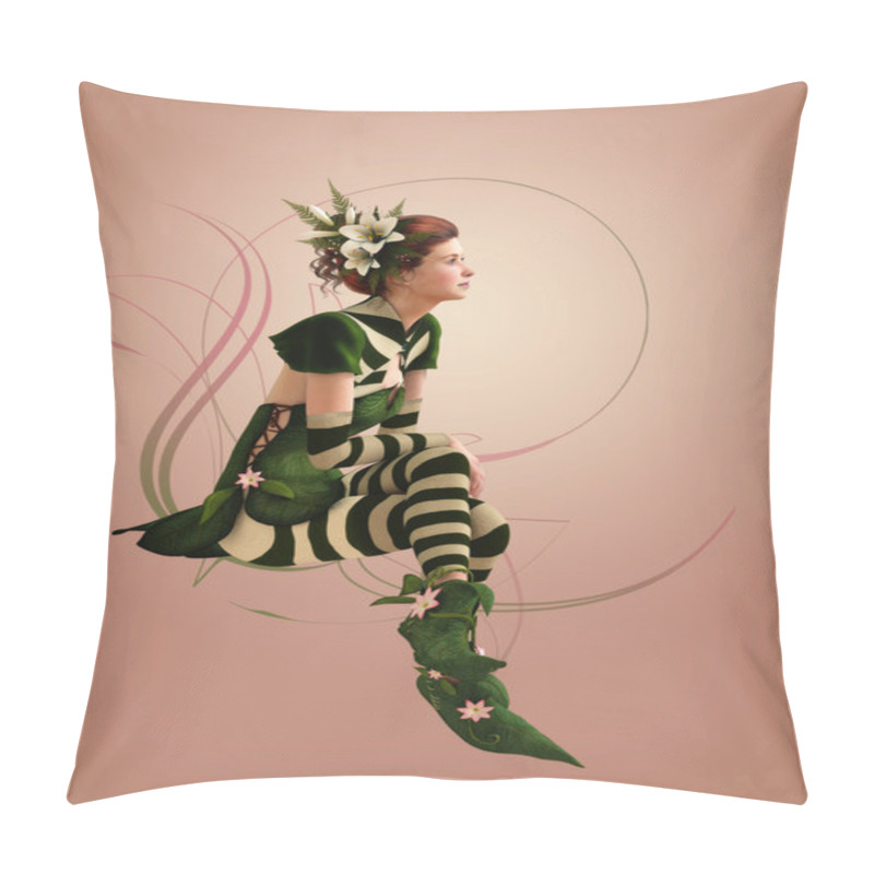 Personality  Green Striped Dressed Girl 3d Computer Graphics Pillow Covers