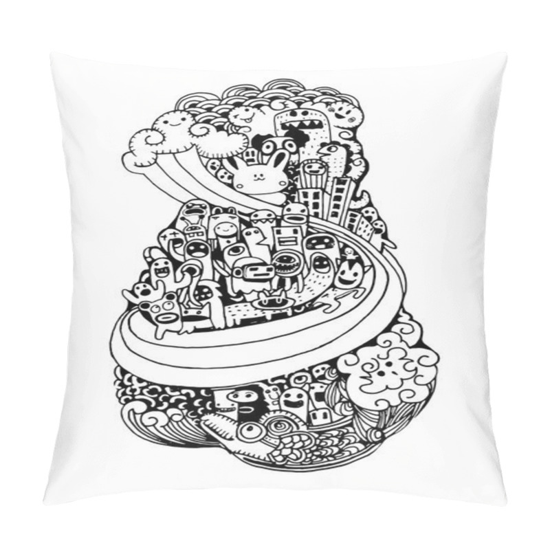 Personality  Crazy Doodle City,doodle Drawing Style Pillow Covers