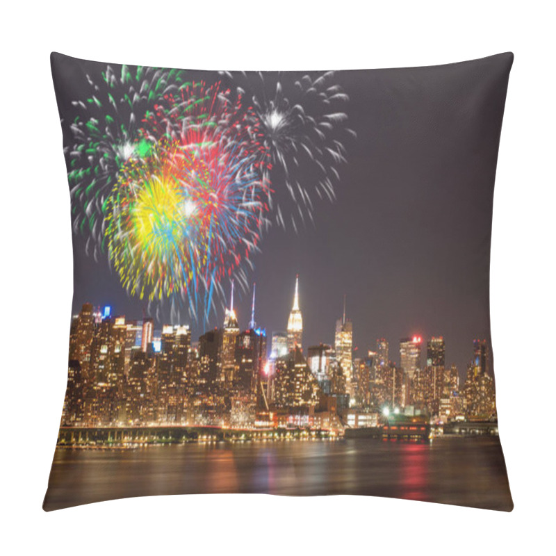 Personality  Panoramic View Of Manhattan With Firework. Celebration Pillow Covers