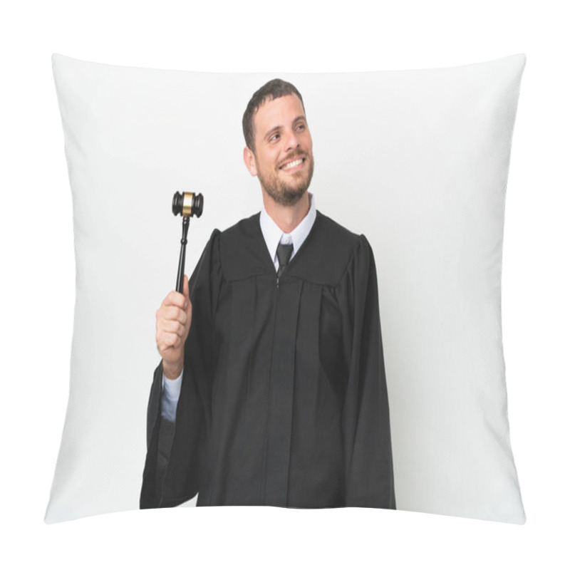 Personality  Judge Caucasian Man Isolated On White Background Thinking An Idea While Looking Up Pillow Covers