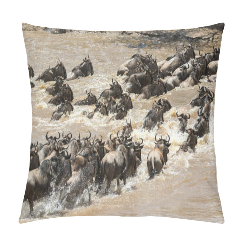 Personality  Wildbeest Migration Betwen Serengeti And Maasai Mara National Park Pillow Covers