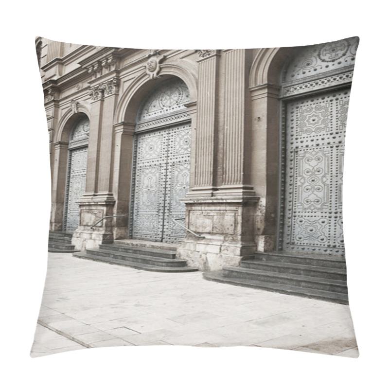 Personality  Antique Architecture: Medieval European Church's Door Pillow Covers