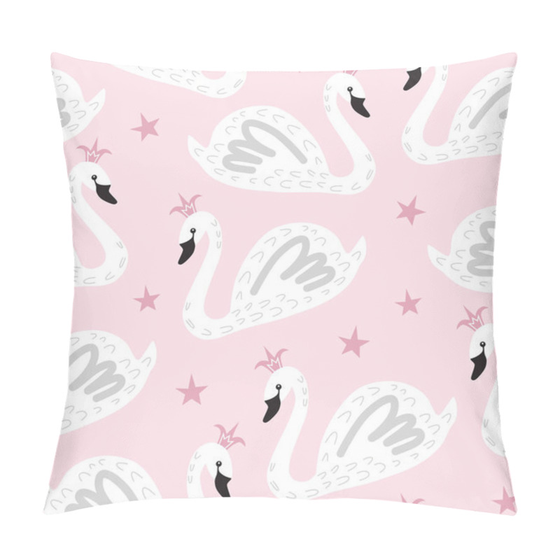 Personality  Seamless Childish Pattern With Cute Swan Princess On Pink Background. Creative Nursery Background. Perfect For Kids Design, Fabric, Wrapping, Wallpaper, Textile, Apparel. Pillow Covers