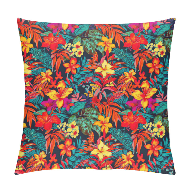 Personality  Tropical Seamless Floral Pattern On A Bright Background, With Bold And Vibrant Colors. Exotic And Playful Design Of The Flowers Abstract Backdrop  Pillow Covers