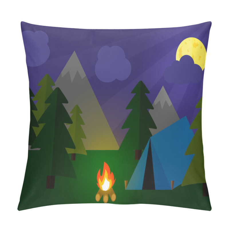 Personality  Camping Tourism Concept With Stan And Campfire Pillow Covers