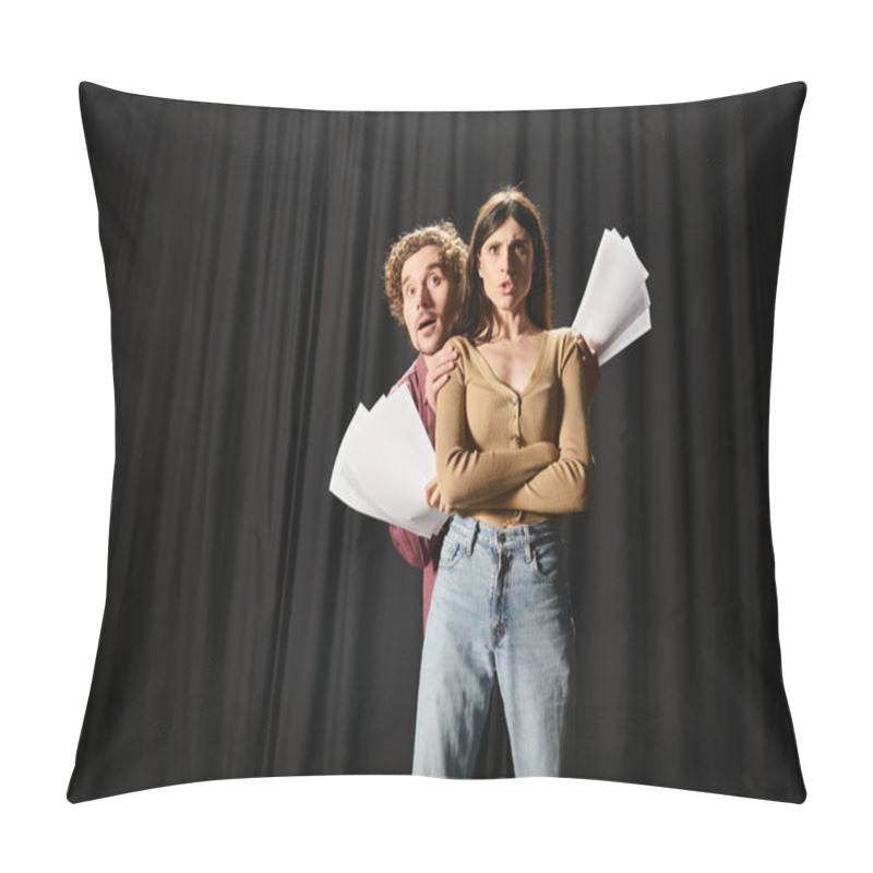 Personality  A Man And Woman Review Scripts Together. Pillow Covers