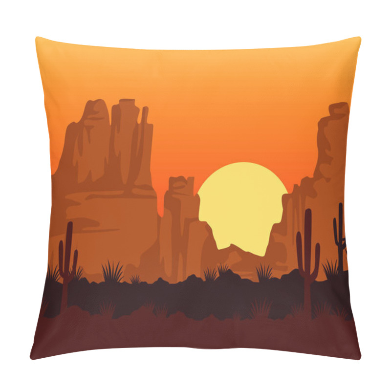 Personality  Wild West Sunset Scene With Mountains And Cactus Pillow Covers