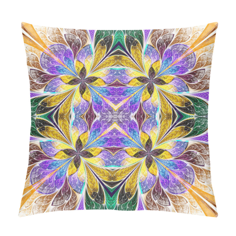 Personality  Symmetrical Pattern In Stained-glass Window Style. Blue, Green A Pillow Covers