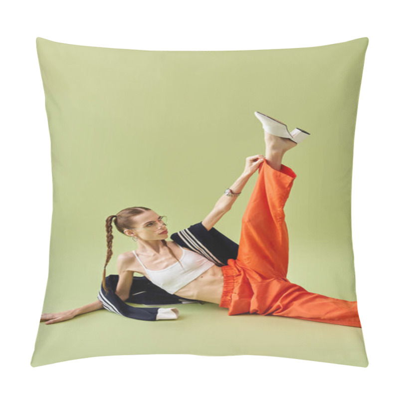 Personality  A Young Woman Poses Gracefully, Highlighting Her Struggles With Anorexia In Vibrant Settings. Pillow Covers