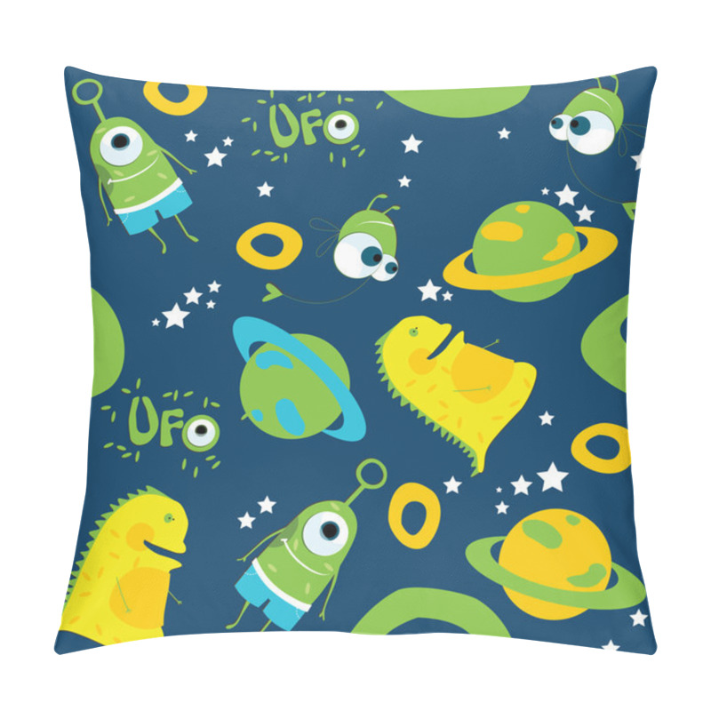 Personality  Vector Background. Monsters. UFO On Blue Background Pillow Covers