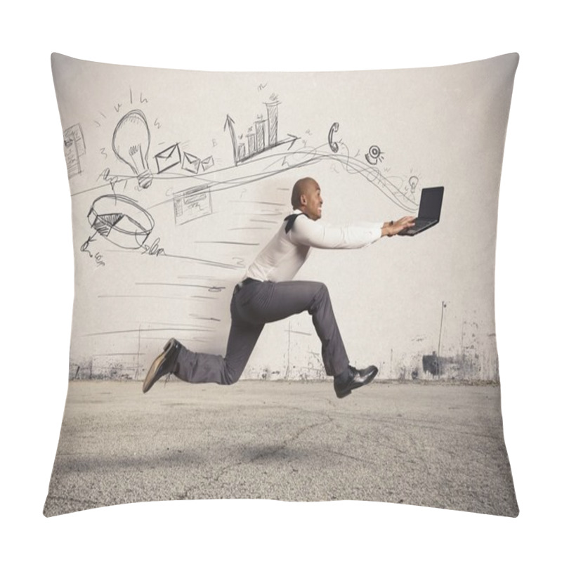 Personality  Businessman Running  Fast Pillow Covers