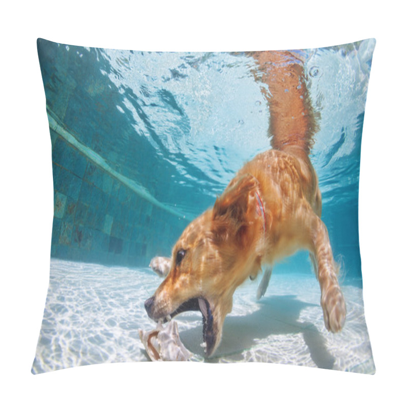 Personality  Dog Swimming And Diving In The Pool Pillow Covers