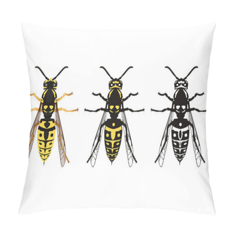 Personality  Wasp. The View From The Top. Beautiful Winged Insect In Cartoon Style. Vector Illustration Isolated On A White Background For Design And Web. Pillow Covers