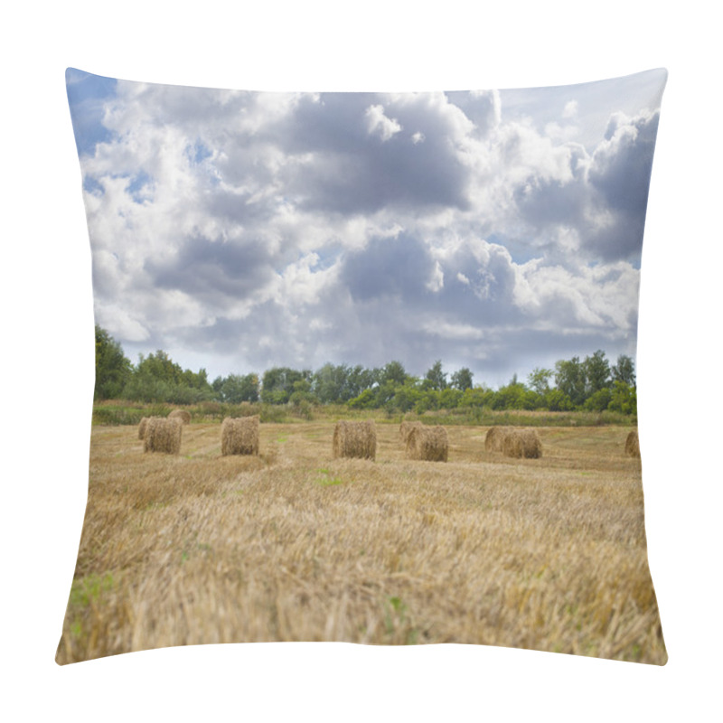 Personality  Haystacks On The Grain Field After Harvesting  Pillow Covers