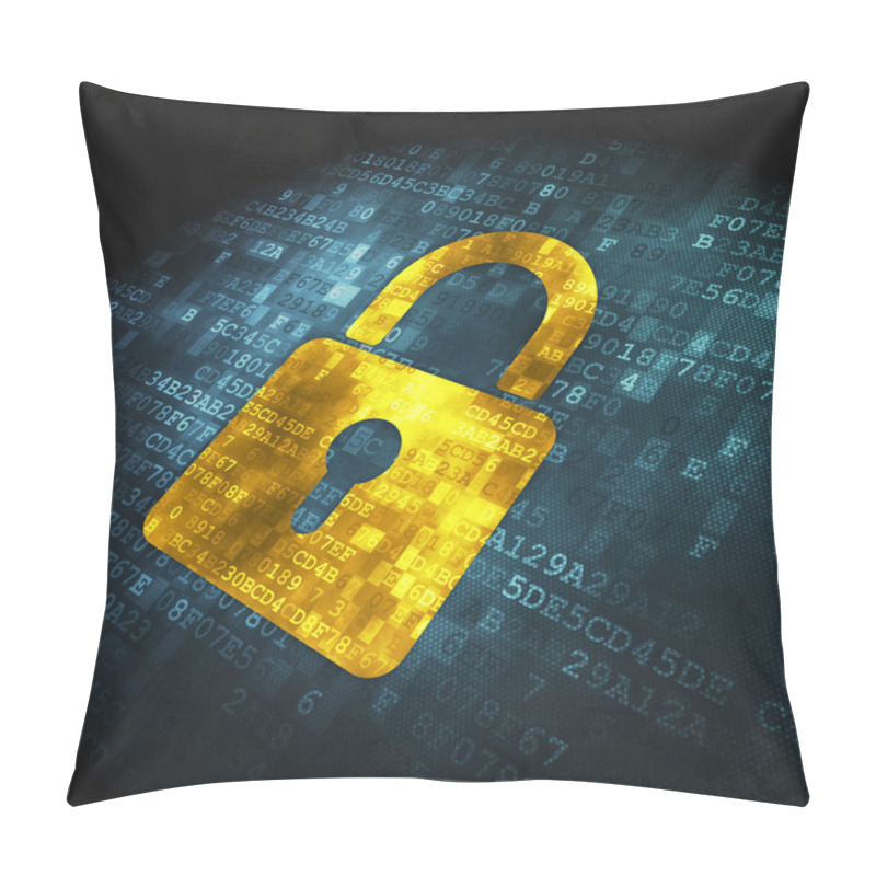 Personality  Safety Concept: Closed Padlock On Digital Background Pillow Covers