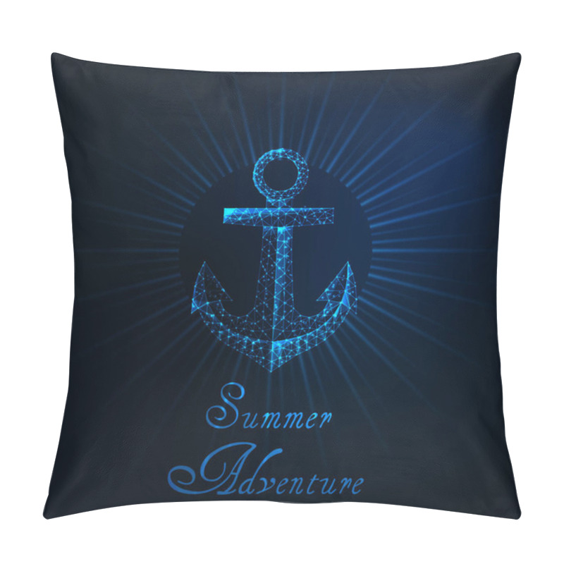 Personality  Summer Adventure Web Banner Template With Glowing Low Polygonal Anchor Symbol, Sun Rays And Text. Pillow Covers