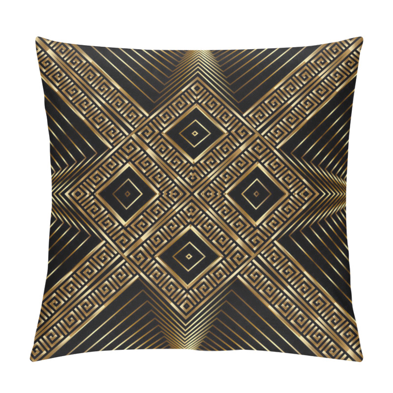 Personality  Textured Striped 3d Seamless Pattern. Surface Ornamental Vector Background. Geometric Tribal Ethnic Repeat Backdrop. Modern Gold Lines Design. Greek Key, Meanders Golden Rhombus Line Art Ornaments. Pillow Covers