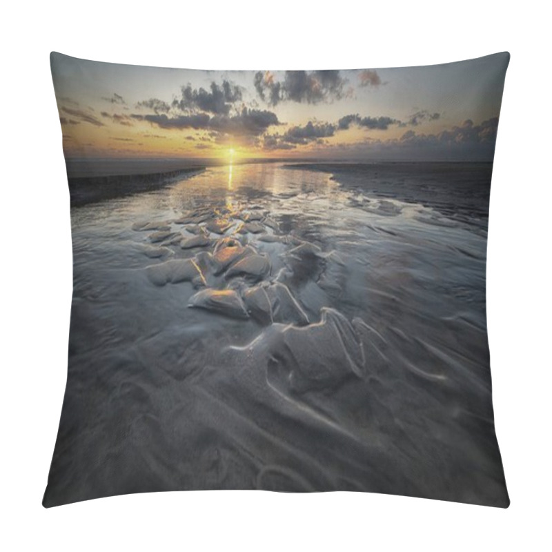 Personality  Beautiful Scenery Of The Sunset Reflected In A Mudflat Under The Cloudy Sky Pillow Covers