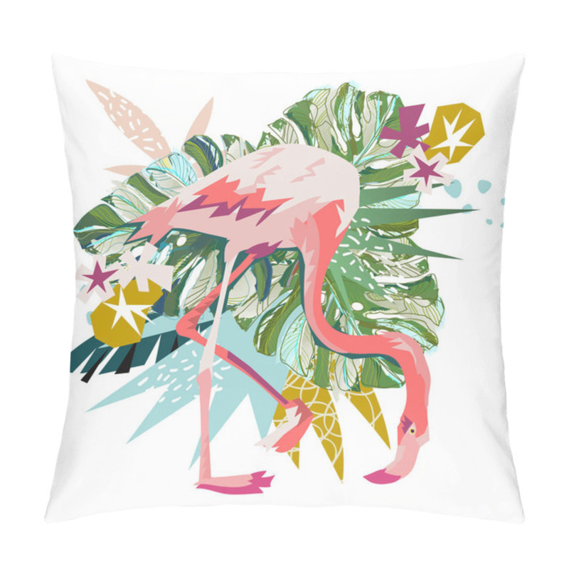 Personality  Pink Flamingo Illustration Isolated On White Background. Pillow Covers